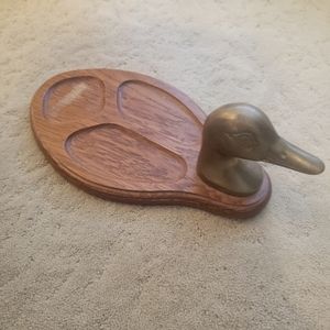 Vintage Duck Tray Dresser Caddy Holder Mid Century Brass Wood